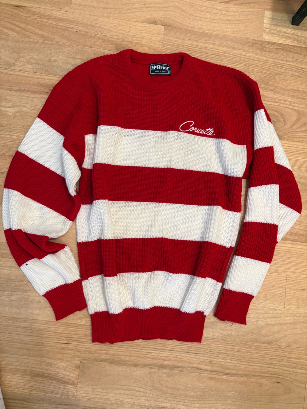McBriar Corvette Red & White Striped Crewneck Sweater